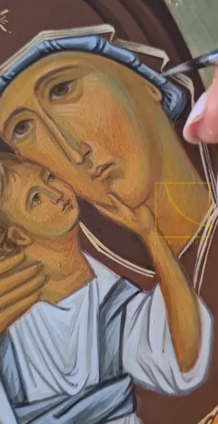 virgen maría con niño icono pintado